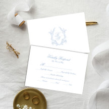 Classic Blue Wedding Monogram Crest Response Card