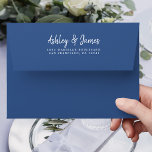 Classic Blue Wedding Return Address Envelope<br><div class="desc">Chic, modern and simple wedding return address envelope with your names in white elegant handwritten script calligraphy on a classic blue background. Simply add your names and address. Exclusively designed for you by Happy Dolphin Studio. If you need any help or matching products please contact us at through our store...</div>