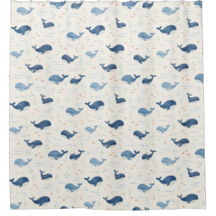 Classic Blue Whales Pattern with Little Stars Shower Curtain