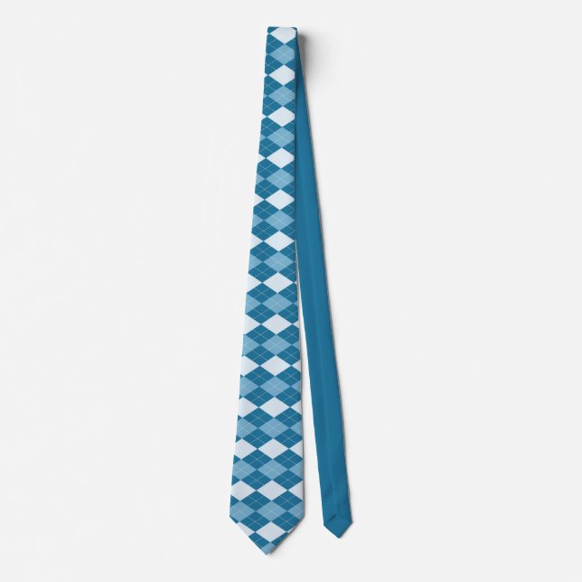 Classic Blue White Argyle Diamond Tartan Neck Tie (Front)