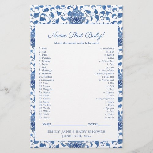Classic Blue White Baby Animal Game Card