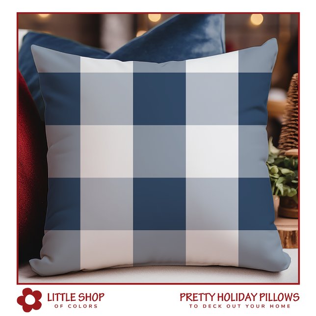 Classic Blue White Buffalo Check Christmas Throw Pillow (Creator Uploaded)