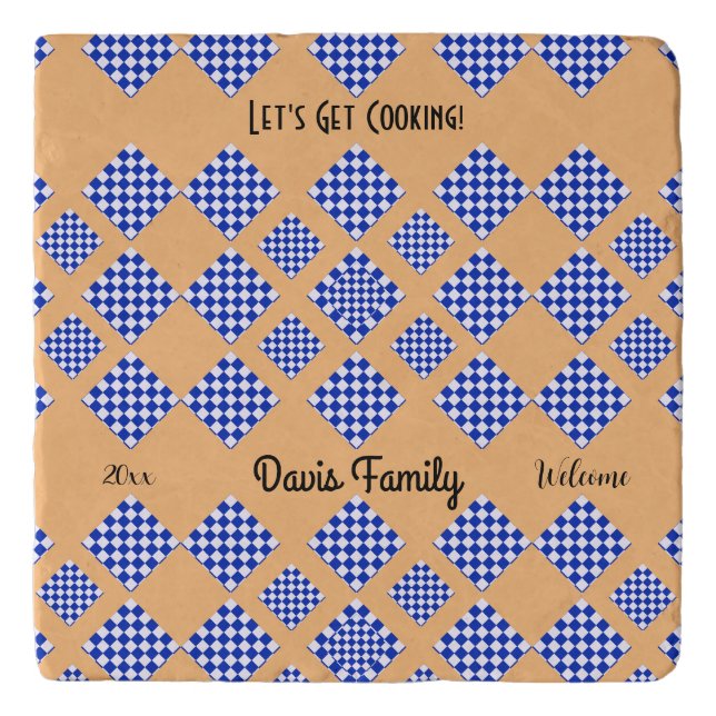  Classic Blue White Checkered Beige  Trivet (Front)