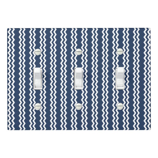 Classic Blue & White Chevron Design -  Light Switch Cover (In Situ)