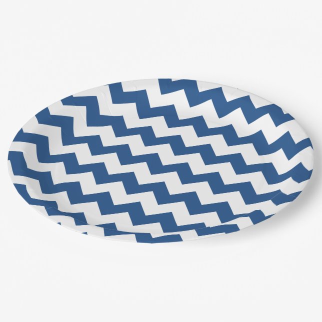 Classic Blue White Chevron Pattern Paper Plates (Angled)