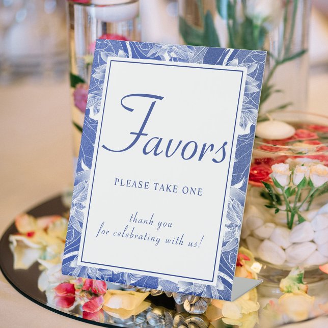 Classic Blue White Chinoiserie Floral Favor Pedestal Sign (Creator Uploaded)