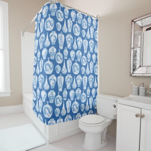 Classic Blue White Chinoiserie Ginger Jars Pattern Shower Curtain