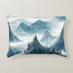 Classic Blue White Chinoiserie Landscape Painting Accent Pillow