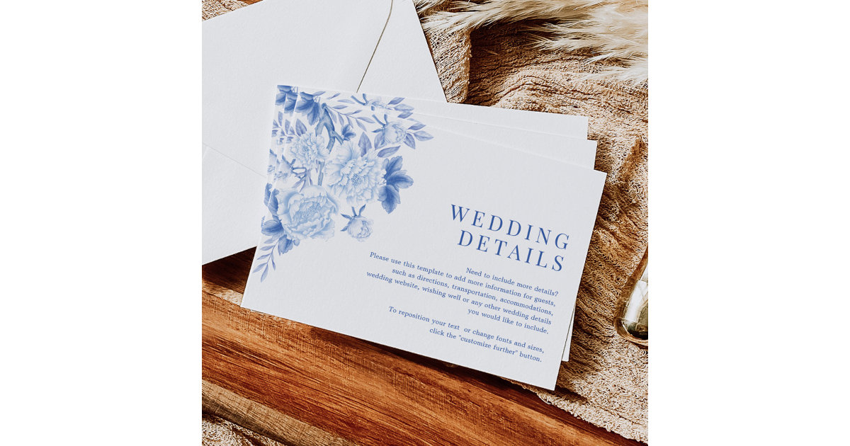 Classic Blue White Chinoiserie Wedding Details Enclosure Card Zazzle