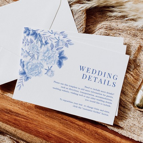 Classic Blue White Chinoiserie Wedding Details Enclosure Card