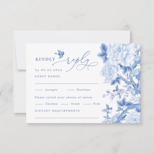Classic Blue White Chinoiserie Wedding RSVP Card