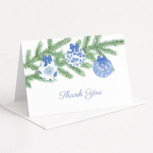 Classic Blue White Christmas Baubles Bridal Shower Letterpress Thank You Card