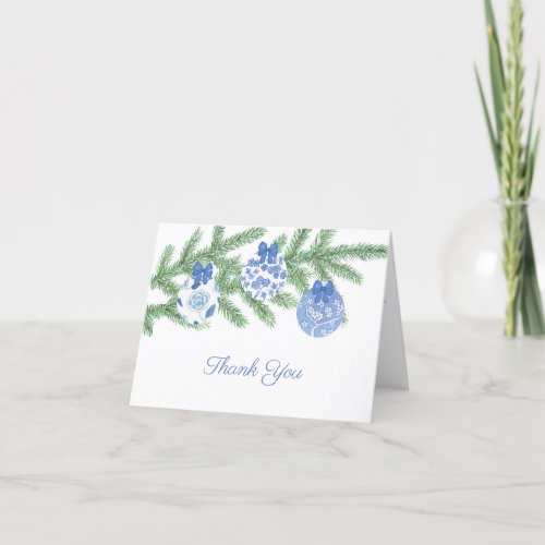 Classic Blue White Christmas Baubles Bridal Shower Thank You Card