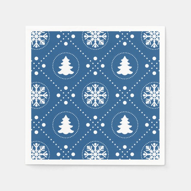 Classic Blue White Christmas Pattern Napkins (Front)
