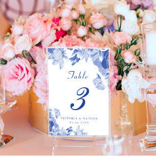 Classic Blue White Floral Chinoiserie Wedding Table Number