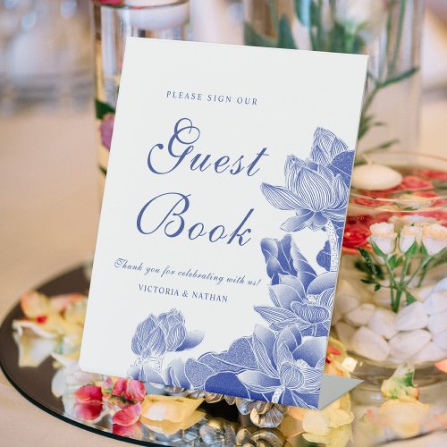 Classic Blue White Floral Wedding Guestbook Signs