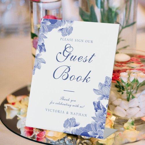  Classic Blue White Floral Wedding Guestbook Signs