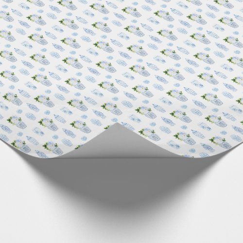 Classic Blue White Florals And Ginger Jar Pottery Wrapping Paper