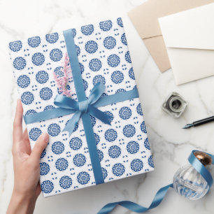 Classic Blue White Flower Pattern Wrapping Paper