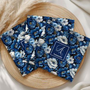 Classic Blue White Flowers Custom Name Cloth   Napkin