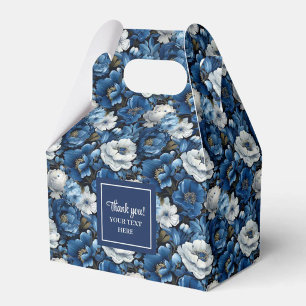 Classic Blue White Flowers Custom Name Favor Box