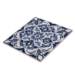 Classic Blue & White Geometric Art Ceramic Tile