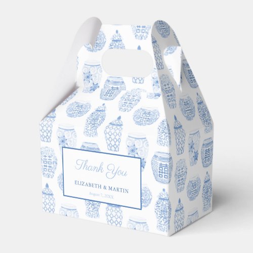 Classic Blue White Ginger Jar Thank You Wedding Favor Box - Stylish favor boxes with a blue and white ginger jar pattern. The jars were handpainted by me in watercolors onto 100% cotton paper, before being scanned into digital form and turned into a repeating pattern.