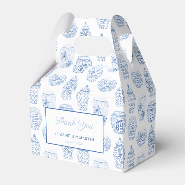 Classic Blue White Ginger Jar Thank You Wedding Favor Boxes (Front Side)