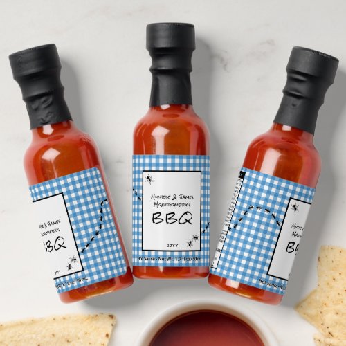 Classic Blue White Gingham Ants BBQ Picnic Party Hot Sauces