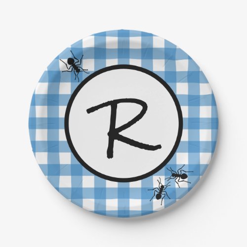 Classic Blue White Gingham Ants BBQ Picnic Party Paper Plates