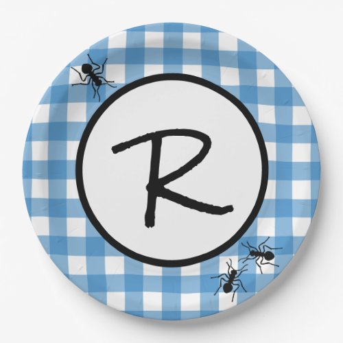 Classic Blue White Gingham Ants BBQ Picnic Party Paper Plates