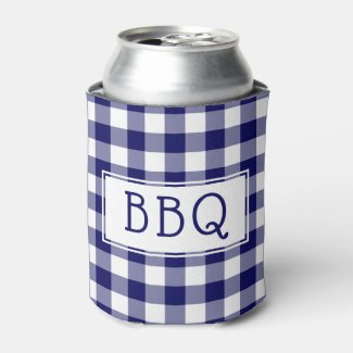 Classic Blue White Gingham Pattern BBQ Party Can Cooler
