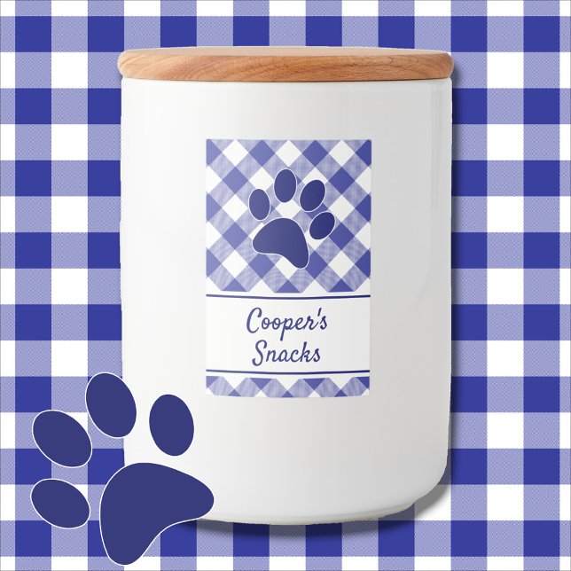Classic Blue White Gingham Pattern Paw Name Food Label (Creator Uploaded)