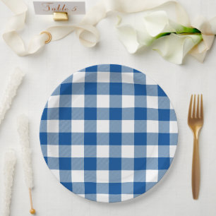 Classic Blue & White Gingham Summer Picnic Paper Plates