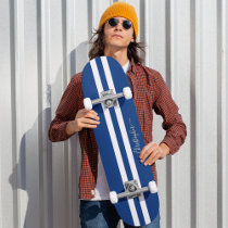 Classic Blue White Gold Monogram Racing Stripes Skateboard