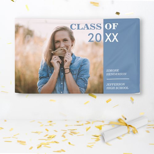 Classic Blue White Graduation Photo Party Sign