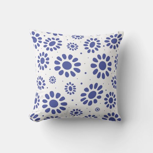 Classic Blue White Hamptons Style Floral Throw Pillow