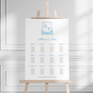 Classic Blue White Hydrangea Wedding Seating Chart Foam Board