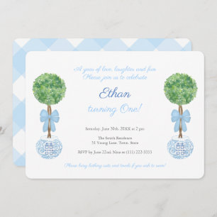 Classic Blue & White Little Boy 1st Birthday Party Invitation