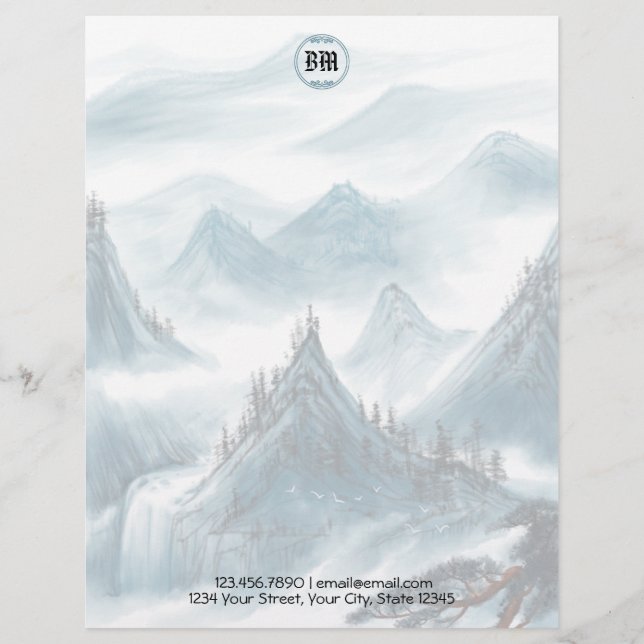 Classic Blue White Mountain View Letterhead (Front)