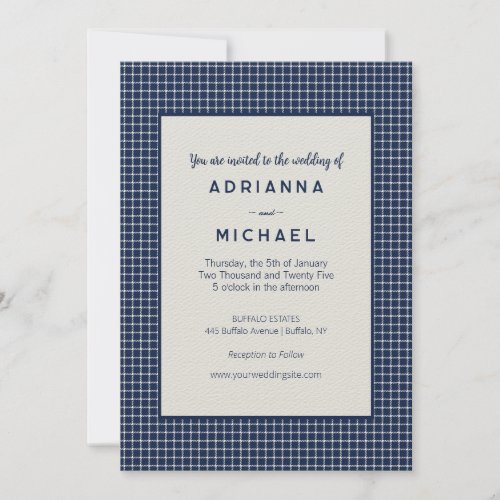 Classic Blue  White Plaid Wedding Invitation