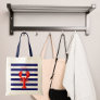 Classic blue white stripes red lobster name tote bag