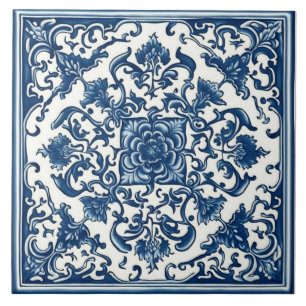 Classic Blue & White Tile, Floral, Chinese Art Ceramic Tile