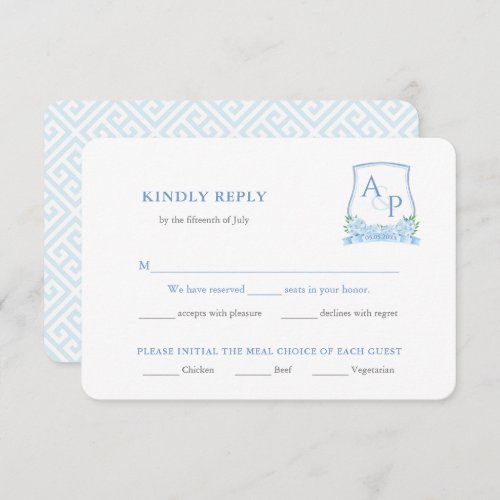 Classic Blue White Wedding Crest Meal Choice RSVP Enclosure Card