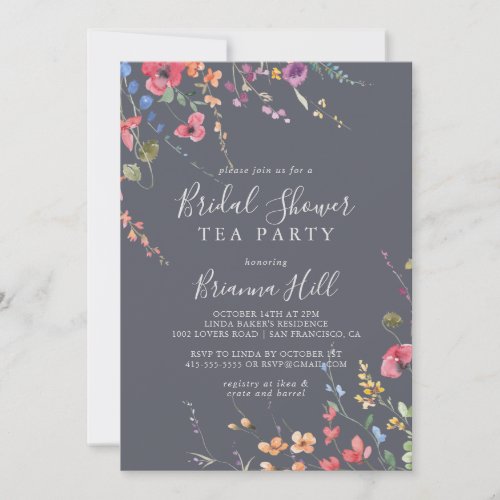 Classic Blue Wild Bridal Shower Tea Party   Invitation