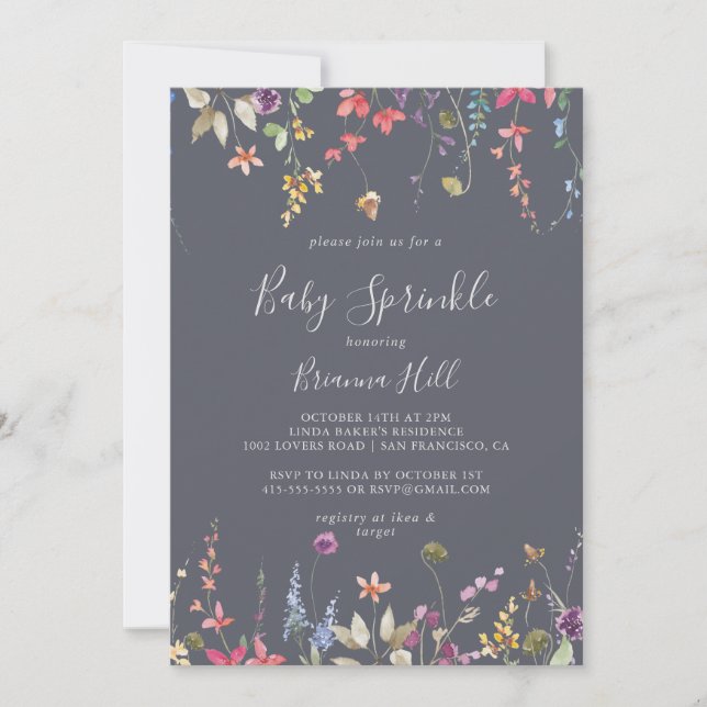 Classic Blue Wild Floral Baby Sprinkle  Invitation (Front)