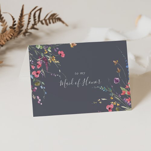 Classic Blue Wild Floral Bridal Party Thank You Card