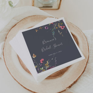 Classic Blue Wild Floral Bridal Shower  Napkins