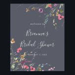 Classic Blue Wild Floral Bridal Shower Welcome   Poster<br><div class="desc">This classic blue wild floral bridal shower welcome poster is perfect for a rustic wedding shower. The design features a yellow,  purple,  white wild flowers with foliage in a rose and green watercolor background.</div>
