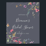 Classic Blue Wild Floral Bridal Shower Welcome   Poster<br><div class="desc">This classic blue wild floral bridal shower welcome poster is perfect for a rustic wedding shower. The design features a yellow,  purple,  white wild flowers with foliage in a rose and green watercolor background.</div>